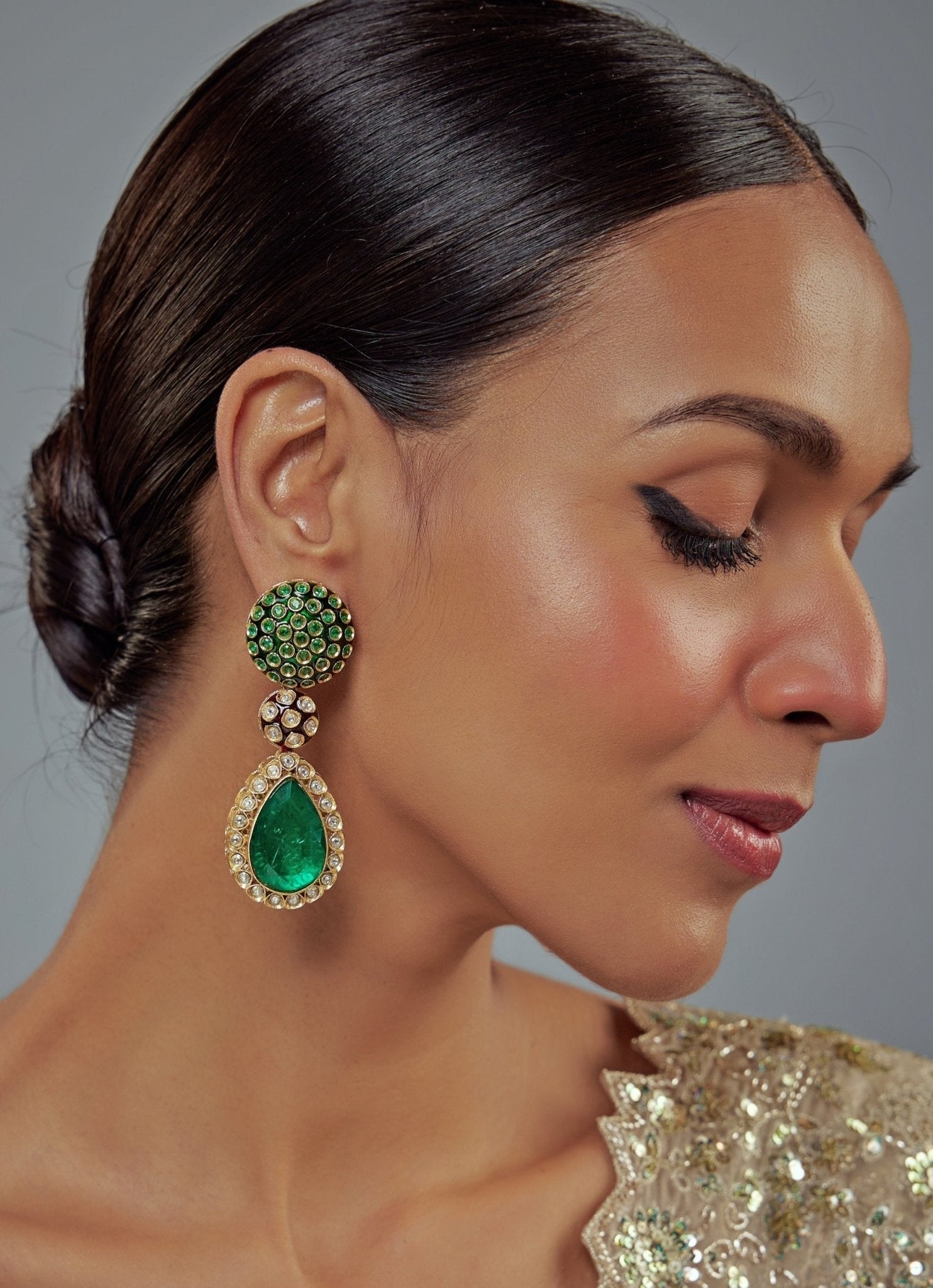 Vivinia by Vidhi Mehra Gold Plated Green Drop Kundan EarringsFabilicious Fashion