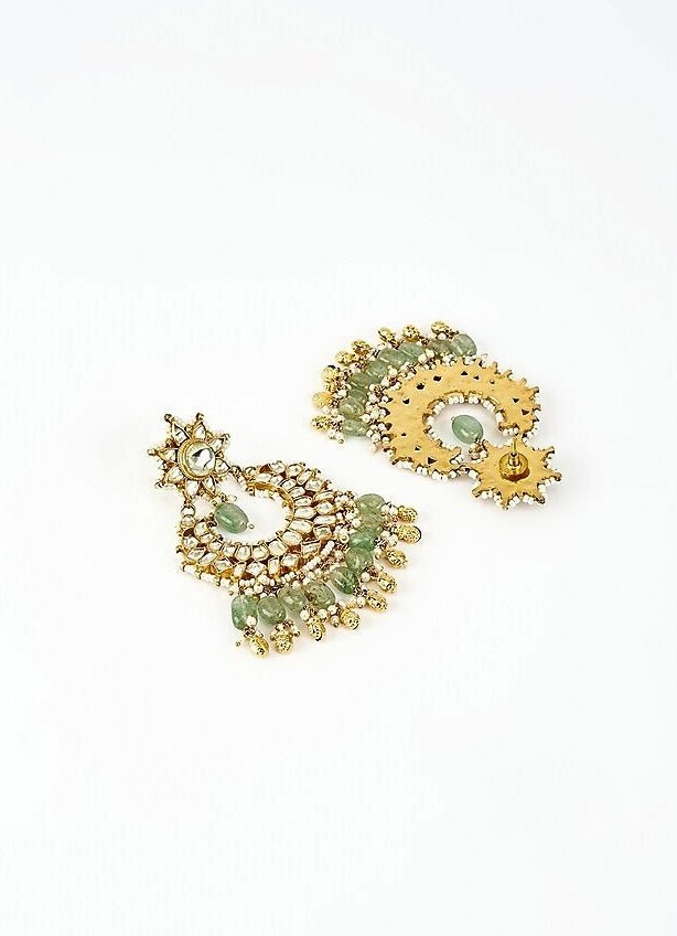 Vivinia by Vidhi Mehra Gold Plated Green Kundan And Pearl Chandbali EarringsFabilicious Fashion