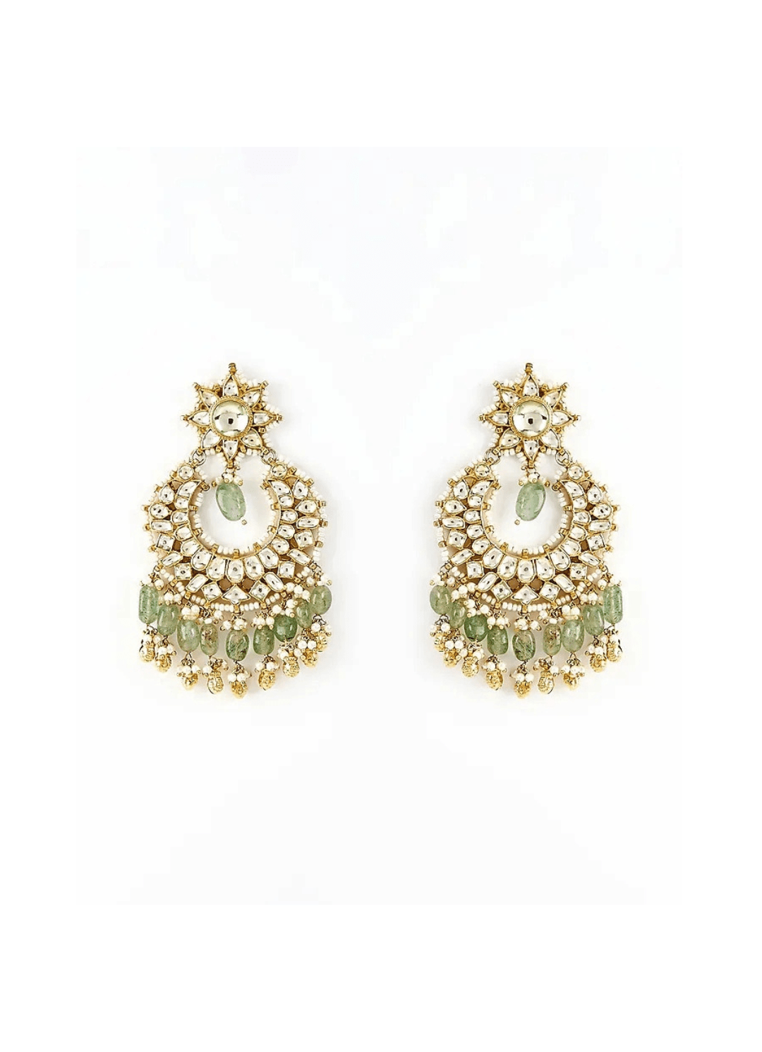 Vivinia by Vidhi Mehra Gold Plated Green Kundan And Pearl Chandbali EarringsFabilicious Fashion