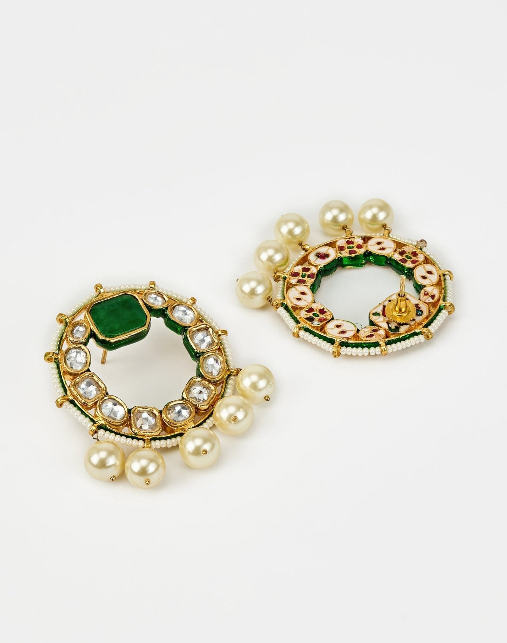 Vivinia by Vidhi Mehra Gold Plated Green Kundan And Pearl Drop EarringsFabilicious Fashion