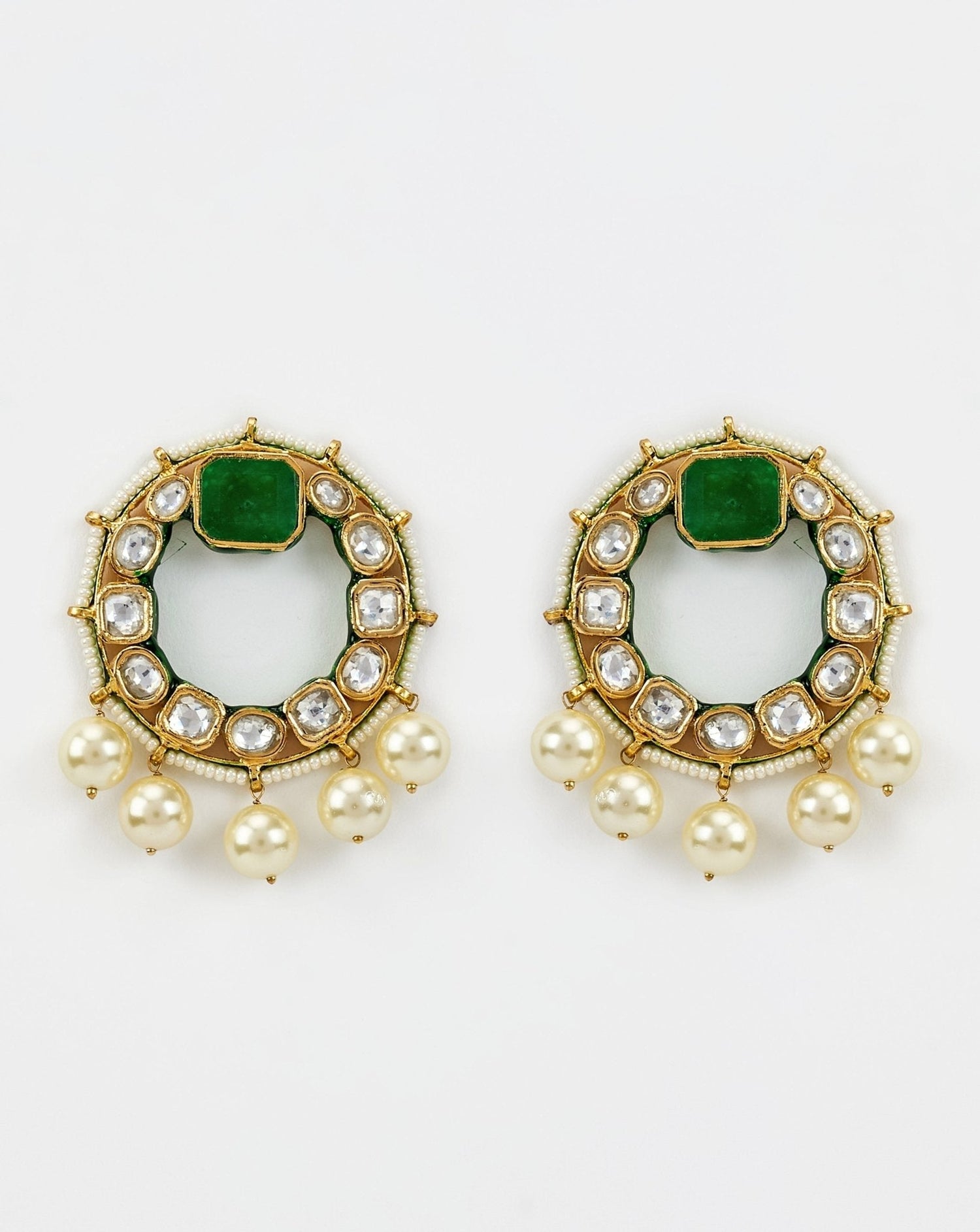 Vivinia by Vidhi Mehra Gold Plated Green Kundan And Pearl Drop EarringsFabilicious Fashion