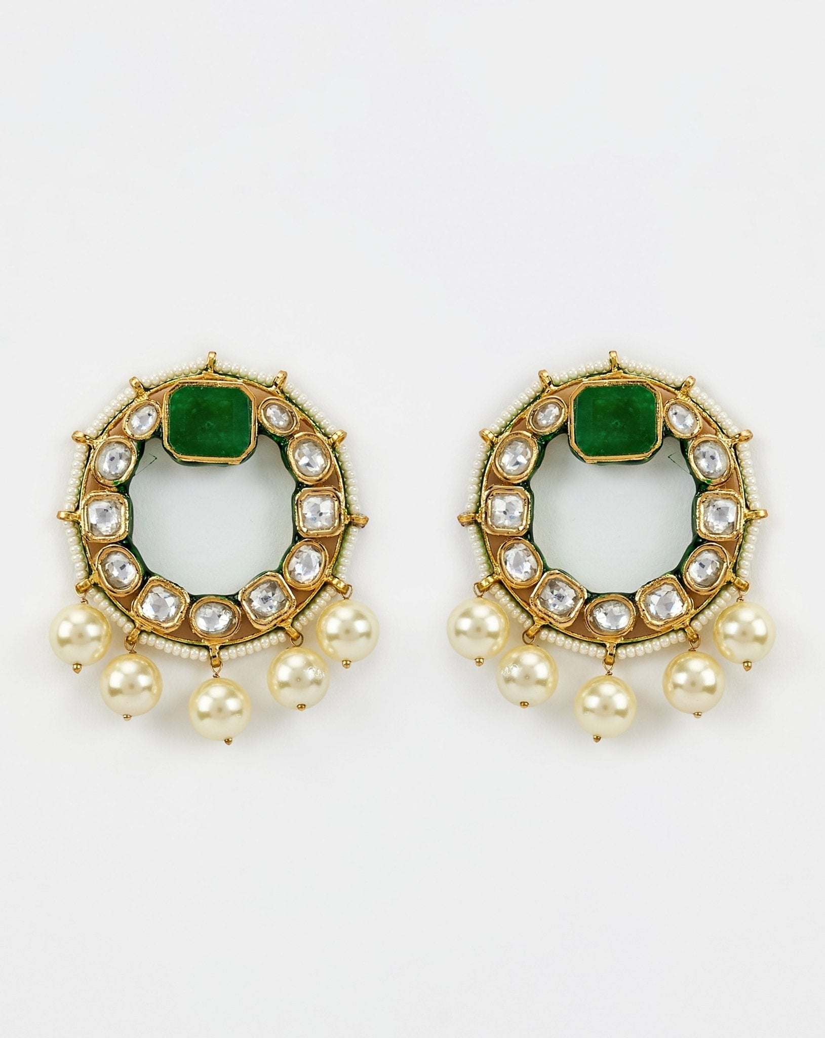 Vivinia by Vidhi Mehra Gold Plated Green Kundan And Pearl Drop EarringsFabilicious Fashion