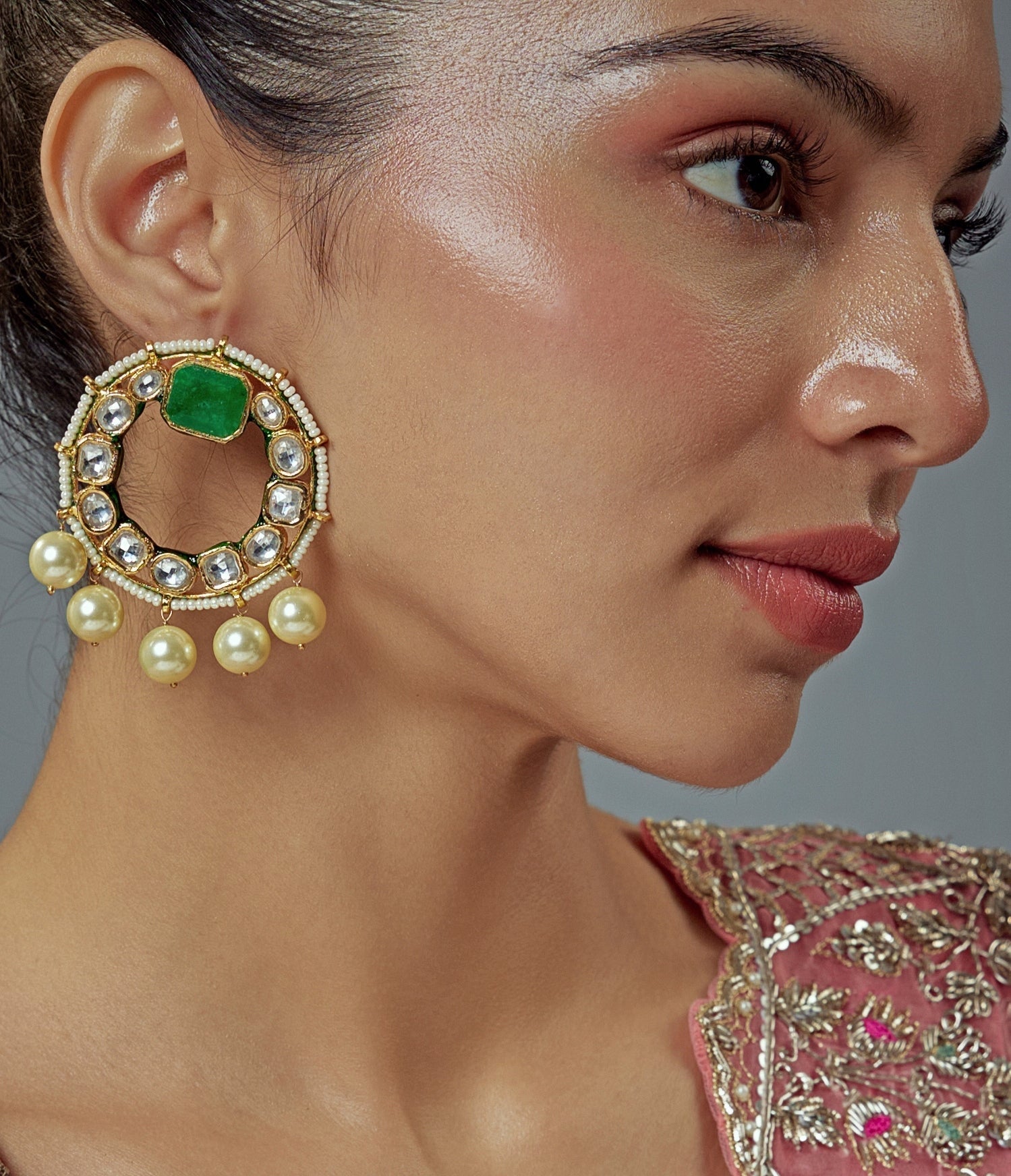 Vivinia by Vidhi Mehra Gold Plated Green Kundan And Pearl Drop EarringsFabilicious Fashion
