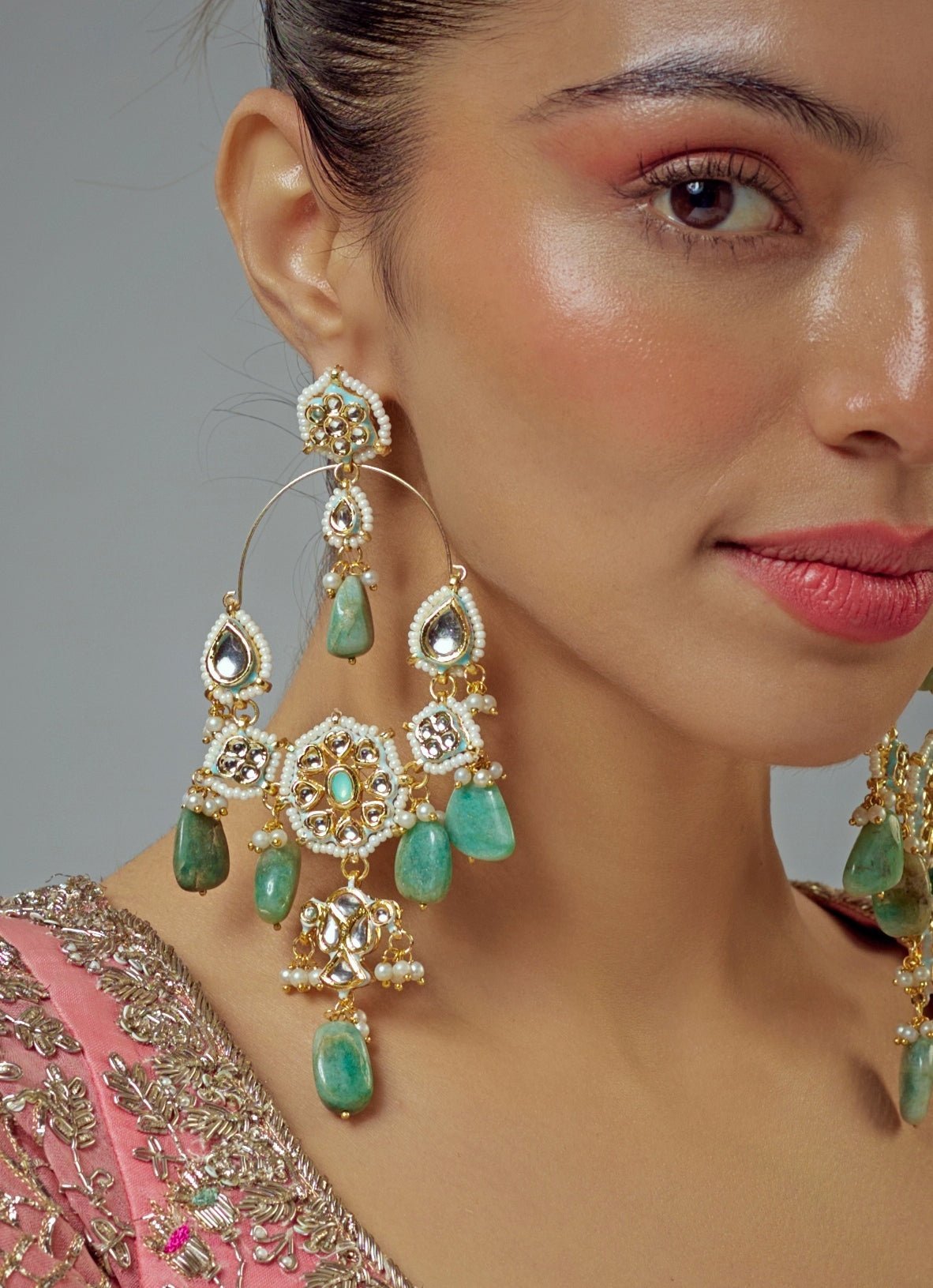 Vivinia by Vidhi Mehra Gold Plated Green Kundan And Polki Dangler EarringsFabilicious Fashion