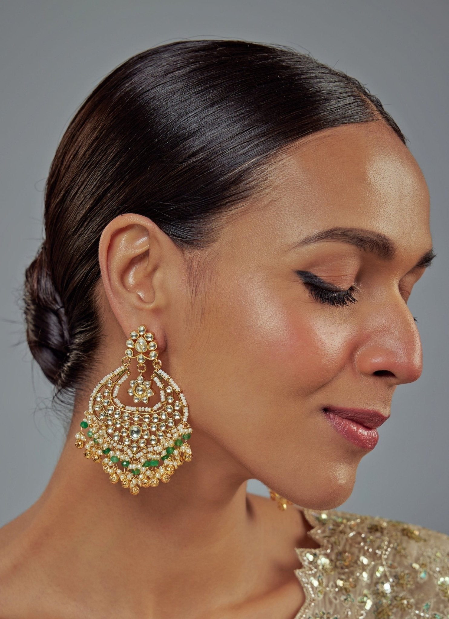 Vivinia by Vidhi Mehra Gold Plated Green Kundan And Polki Danglers EarringsFabilicious Fashion