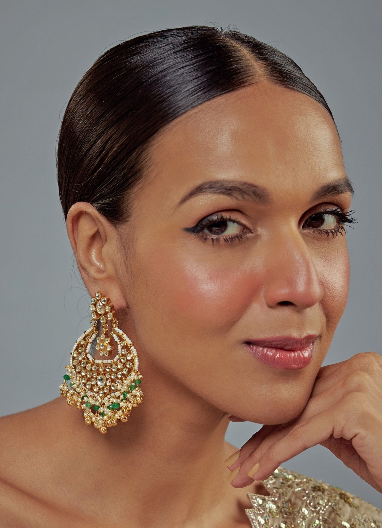 Vivinia by Vidhi Mehra Gold Plated Green Kundan And Polki Danglers EarringsFabilicious Fashion