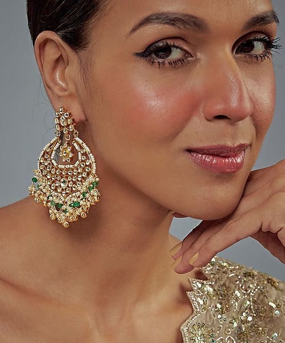 Vivinia by Vidhi Mehra Gold Plated Green Kundan And Polki Danglers EarringsFabilicious Fashion