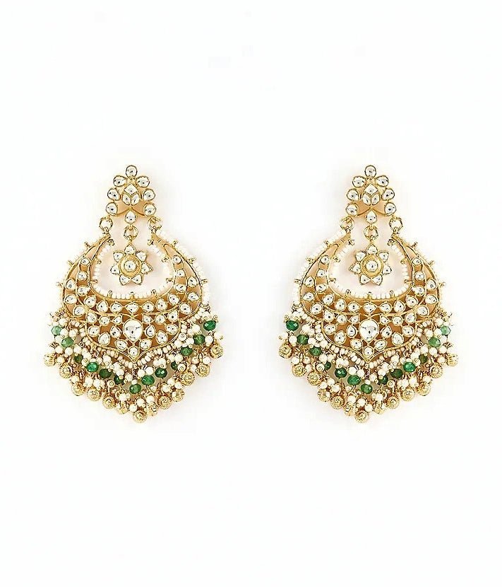 Vivinia by Vidhi Mehra Gold Plated Green Kundan And Polki Danglers EarringsFabilicious Fashion