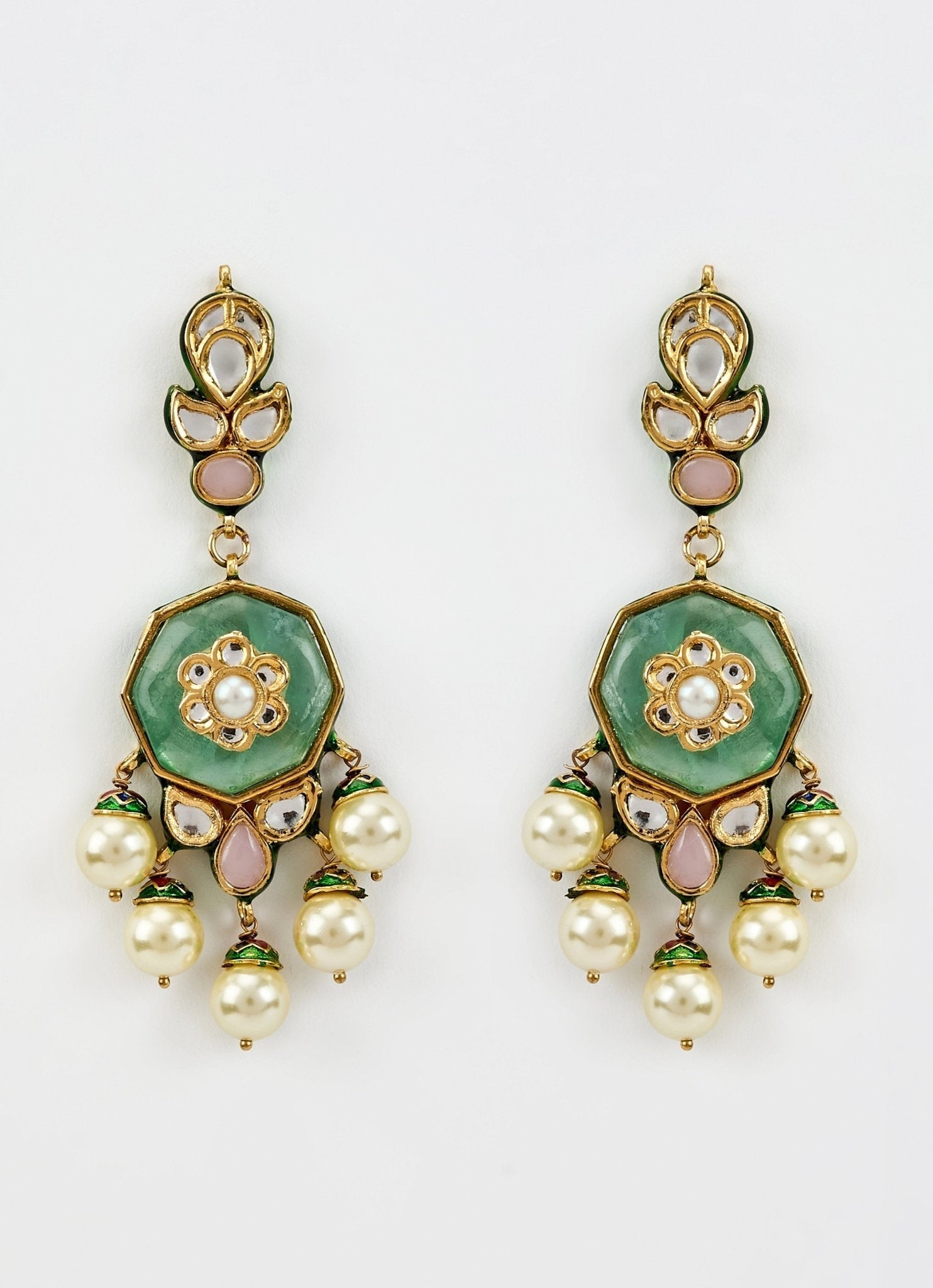 Vivinia by Vidhi Mehra Gold Plated Green Kundan Pearl Drop EarringsFabilicious Fashion