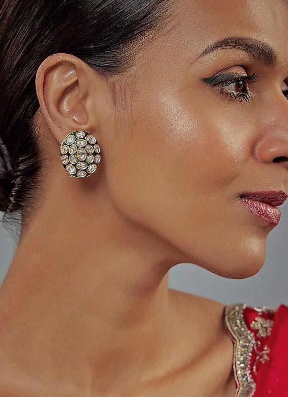 Vivinia by Vidhi Mehra Gold Plated Green Kundan Studs EarringsFabilicious Fashion