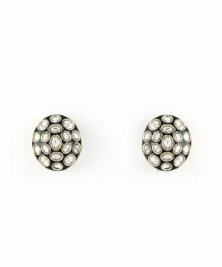 Vivinia by Vidhi Mehra Gold Plated Green Kundan Studs EarringsFabilicious Fashion