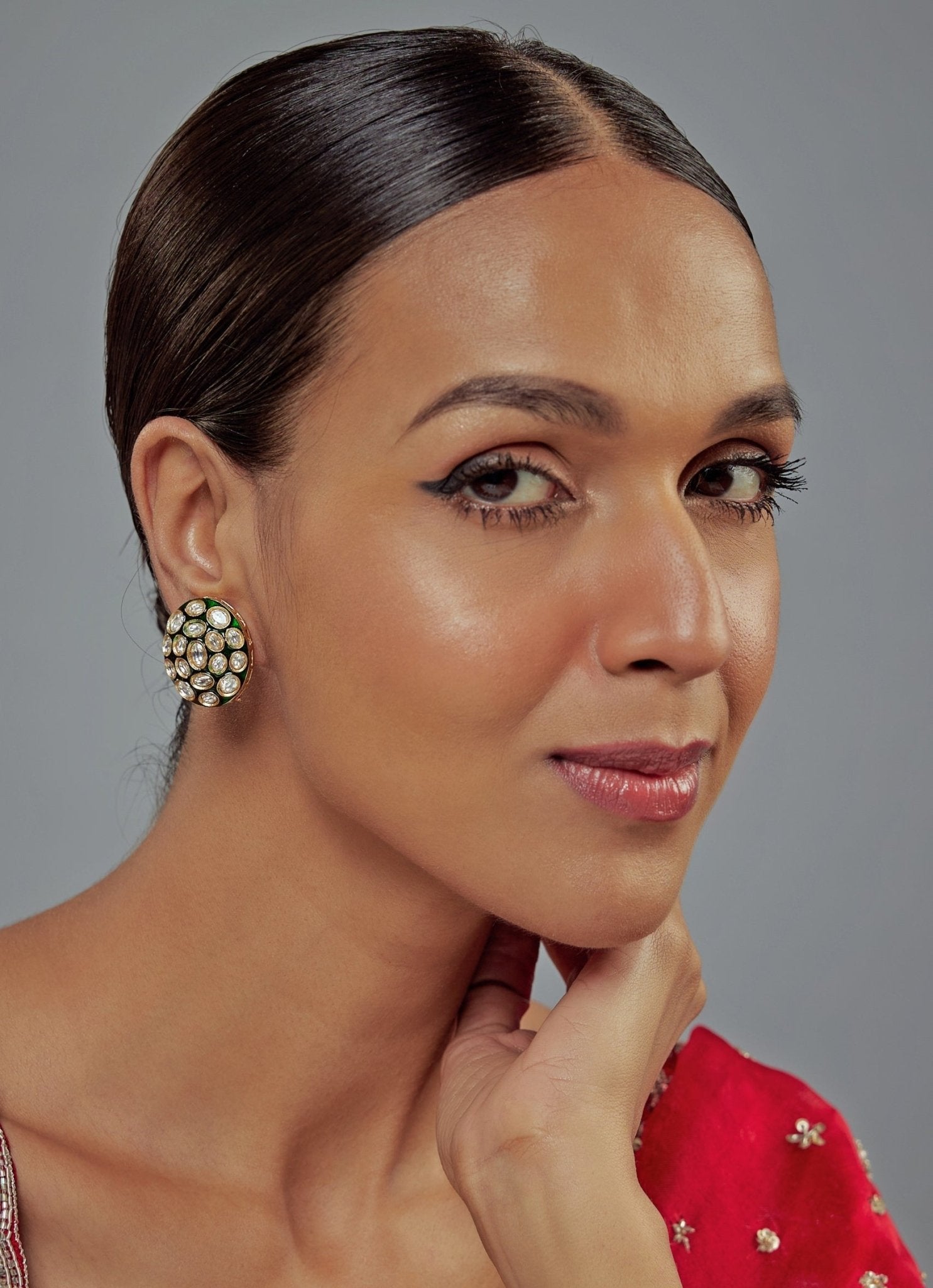 Vivinia by Vidhi Mehra Gold Plated Green Kundan Studs EarringsFabilicious Fashion