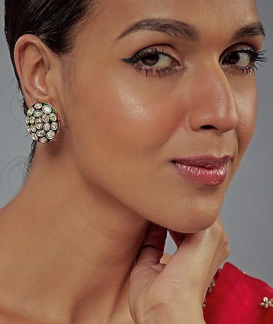 Vivinia by Vidhi Mehra Gold Plated Green Kundan Studs EarringsFabilicious Fashion
