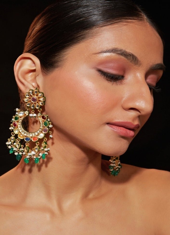 Vivinia by Vidhi Mehra Gold Plated Hoop Earrings With Mutlicolour StonesFabilicious Fashion