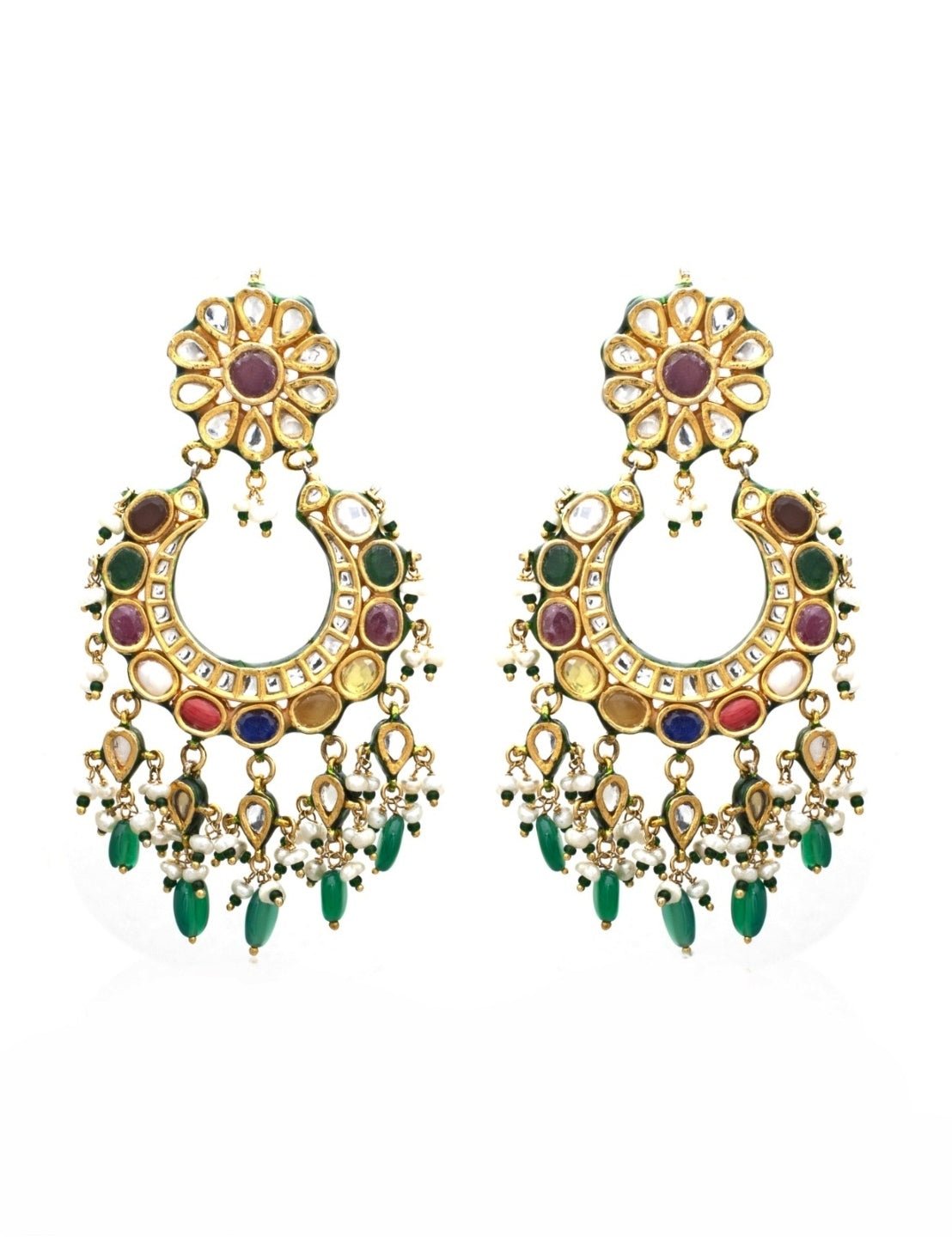 Vivinia by Vidhi Mehra Gold Plated Hoop Earrings With Mutlicolour StonesFabilicious Fashion