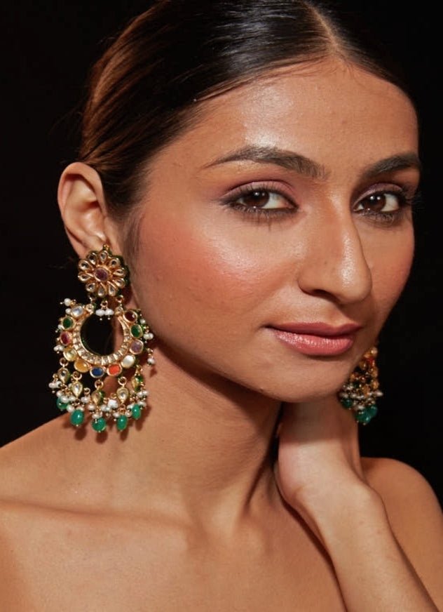 Vivinia by Vidhi Mehra Gold Plated Hoop Earrings With Mutlicolour StonesFabilicious Fashion