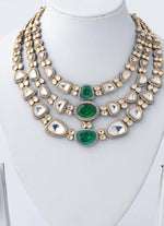 Vivinia by Vidhi Mehra Gold Plated Kundan And Green Stone Layered Necklace SetFabilicious Fashion