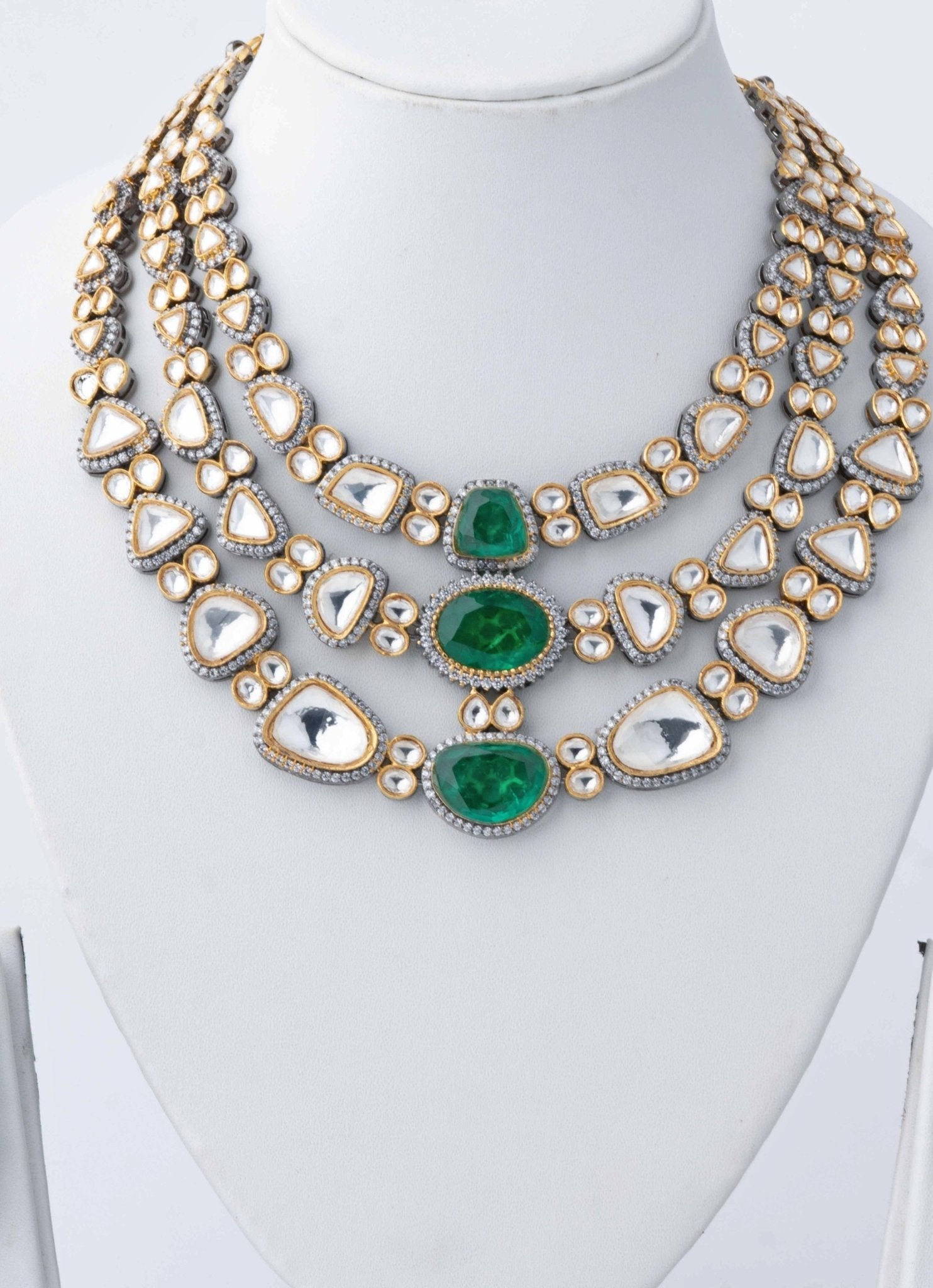 Vivinia by Vidhi Mehra Gold Plated Kundan And Green Stone Layered Necklace SetFabilicious Fashion