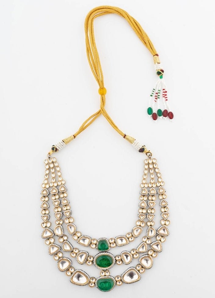 Vivinia by Vidhi Mehra Gold Plated Kundan And Green Stone Layered Necklace SetFabilicious Fashion