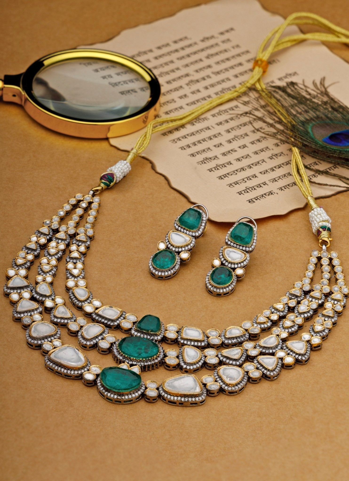 Vivinia by Vidhi Mehra Gold Plated Kundan And Green Stone Layered Necklace SetFabilicious Fashion