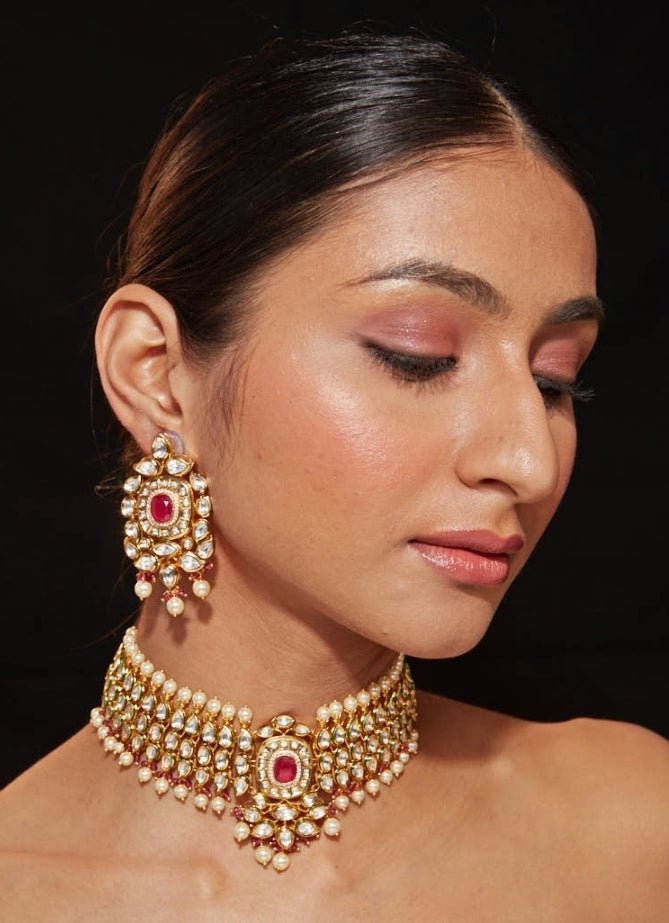 Vivinia by Vidhi Mehra Gold Plated Kundan And Red Stone Choker SetFabilicious Fashion