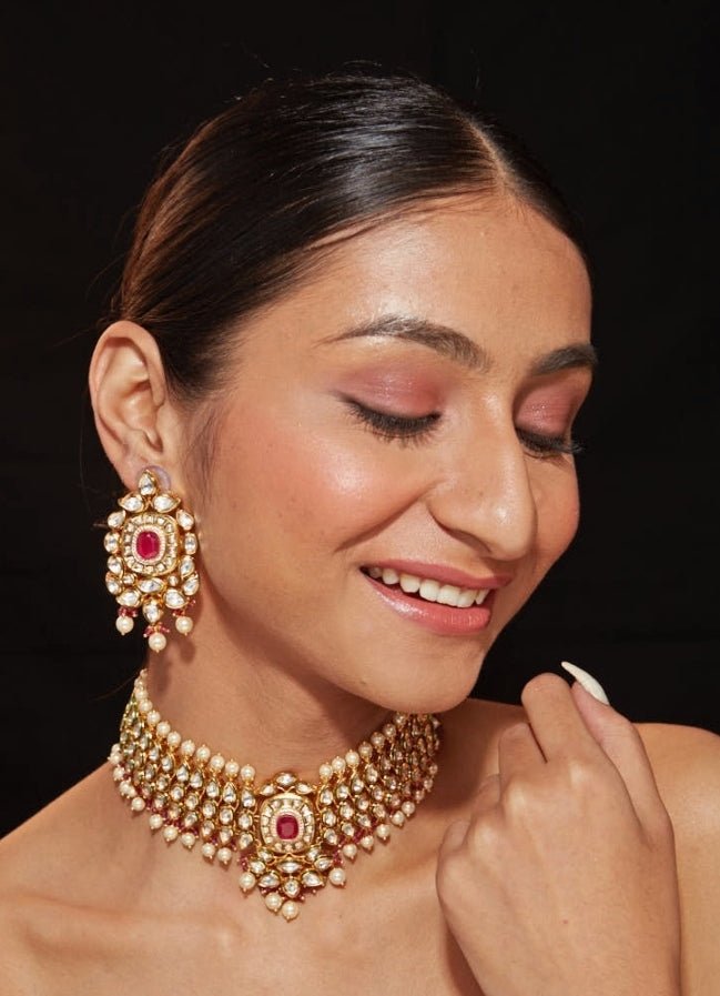 Vivinia by Vidhi Mehra Gold Plated Kundan And Red Stone Choker SetFabilicious Fashion