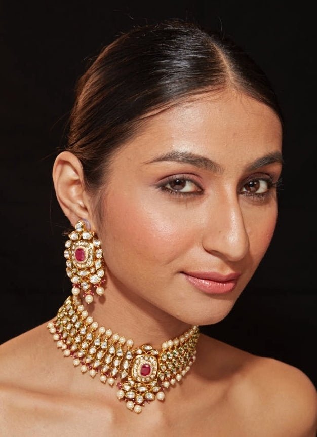 Vivinia by Vidhi Mehra Gold Plated Kundan And Red Stone Choker SetFabilicious Fashion