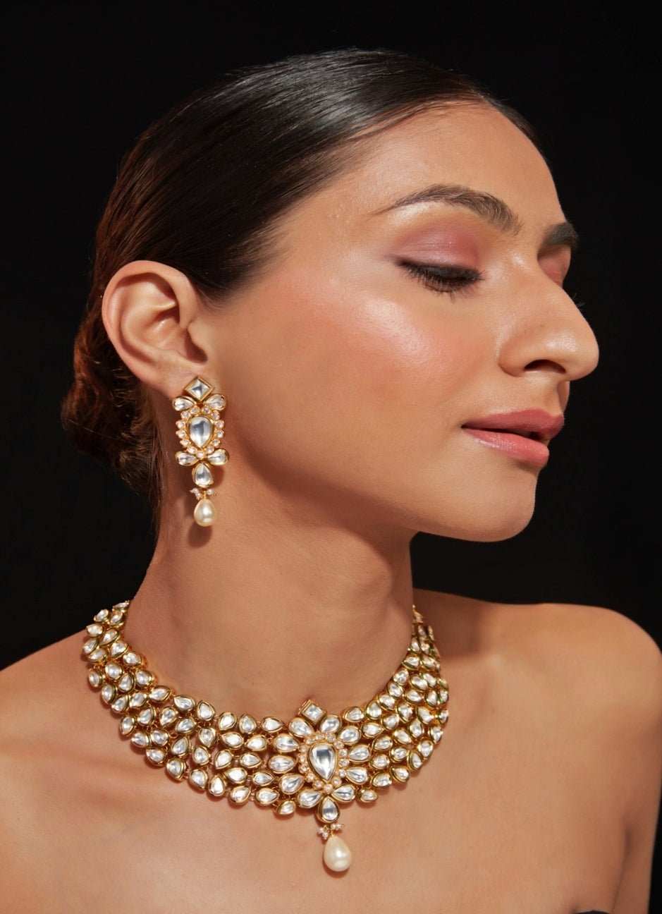 Vivinia by Vidhi Mehra Gold Plated Kundan Necklace Set With Pearl DropFabilicious Fashion