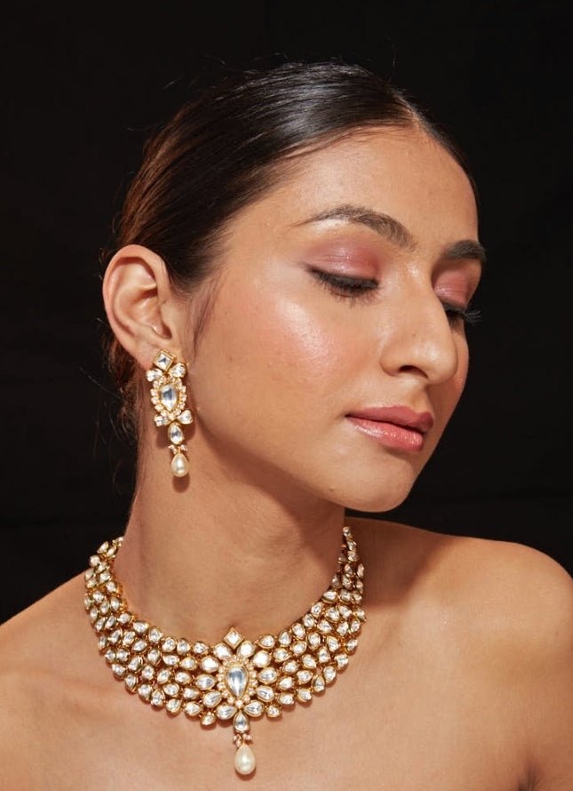 Vivinia by Vidhi Mehra Gold Plated Kundan Necklace Set With Pearl DropFabilicious Fashion