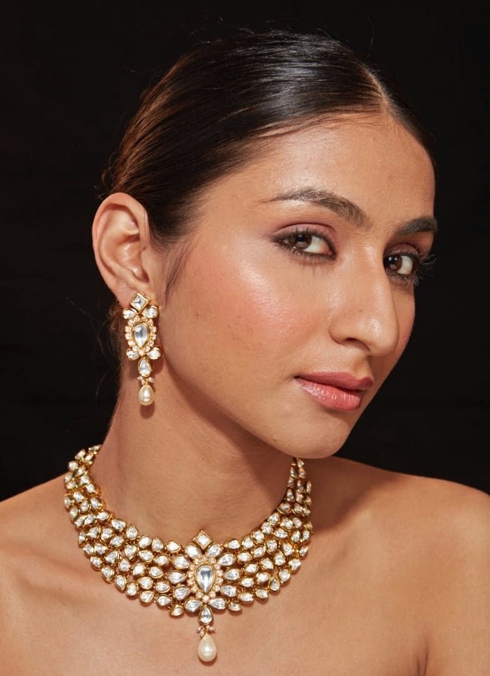 Vivinia by Vidhi Mehra Gold Plated Kundan Necklace Set With Pearl DropFabilicious Fashion