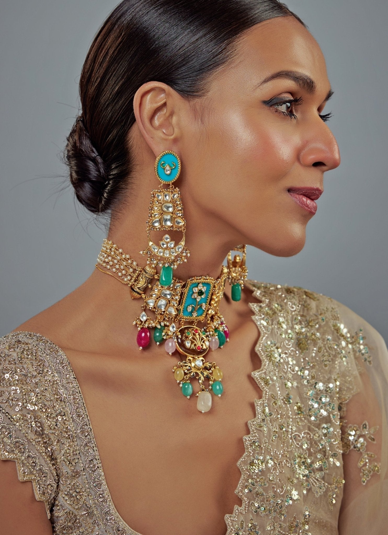 Vivinia by Vidhi Mehra Gold Plated Multi Kundan Choker Necklace SetFabilicious Fashion