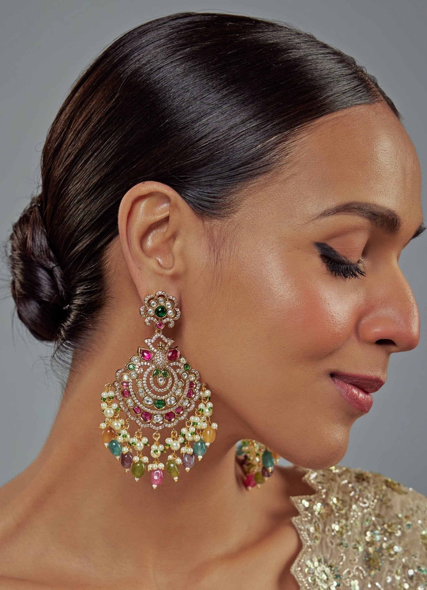 Vivinia by Vidhi Mehra Gold Plated Multi Kundan Danglers EarringsFabilicious Fashion