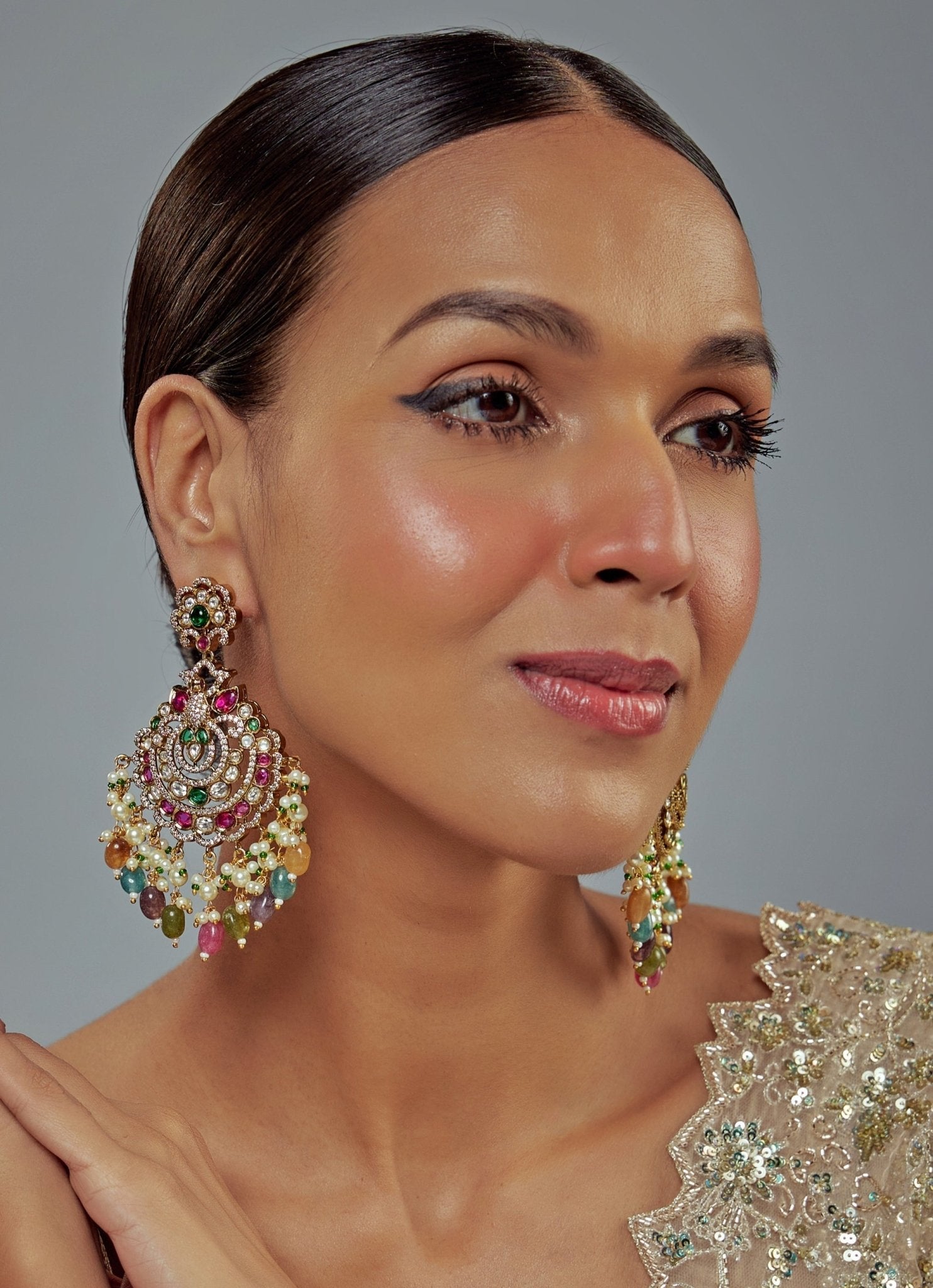 Vivinia by Vidhi Mehra Gold Plated Multi Kundan Danglers EarringsFabilicious Fashion