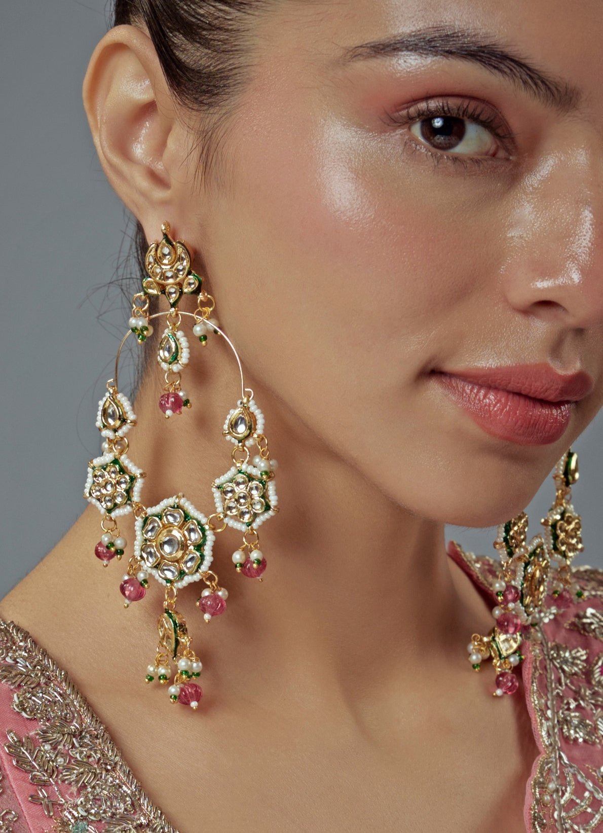 Vivinia by Vidhi Mehra Gold Plated Multi Stone Kundan And Polki ChandbalisFabilicious Fashion