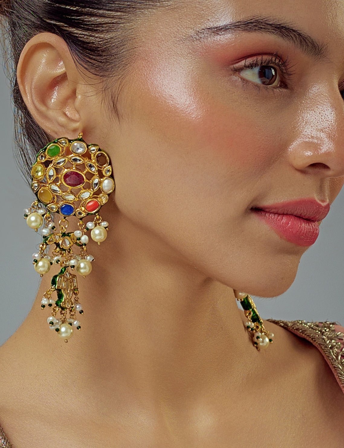 Vivinia by Vidhi Mehra Gold Plated Multi Stone Kundan Drop EarringsFabilicious Fashion