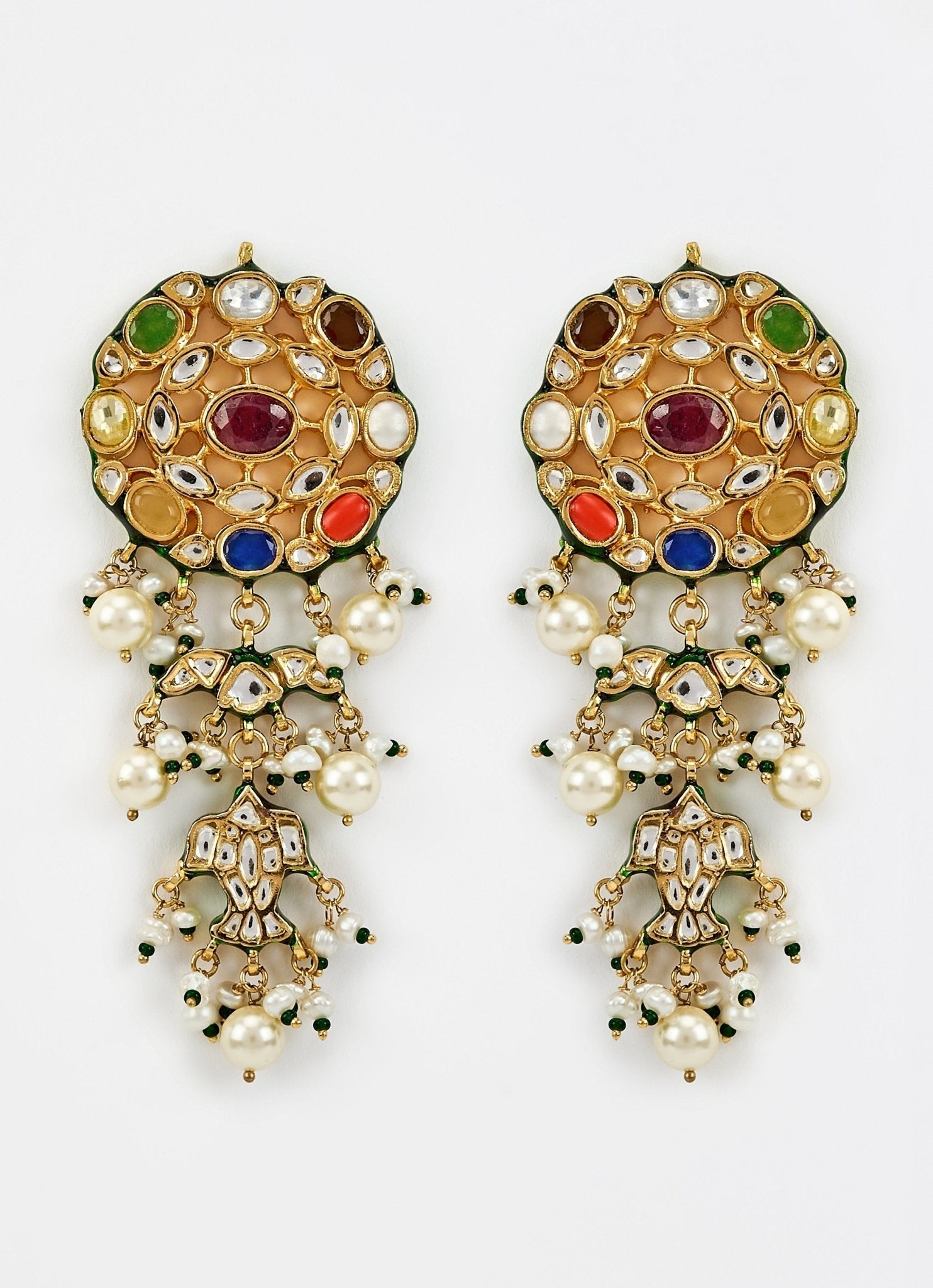 Vivinia by Vidhi Mehra Gold Plated Multi Stone Kundan Drop EarringsFabilicious Fashion