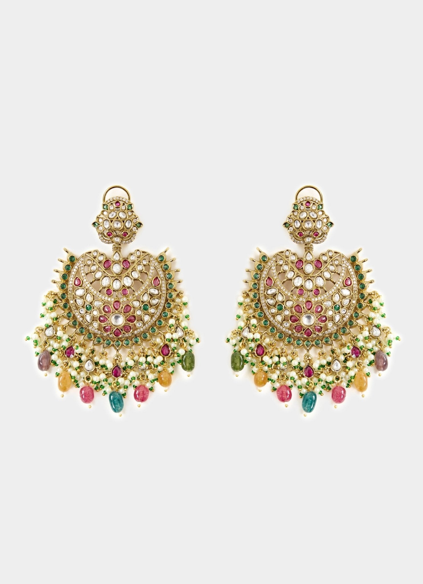 Vivinia by Vidhi Mehra Gold Plated Multicolor Stone Chandelier EarringsFabilicious Fashion