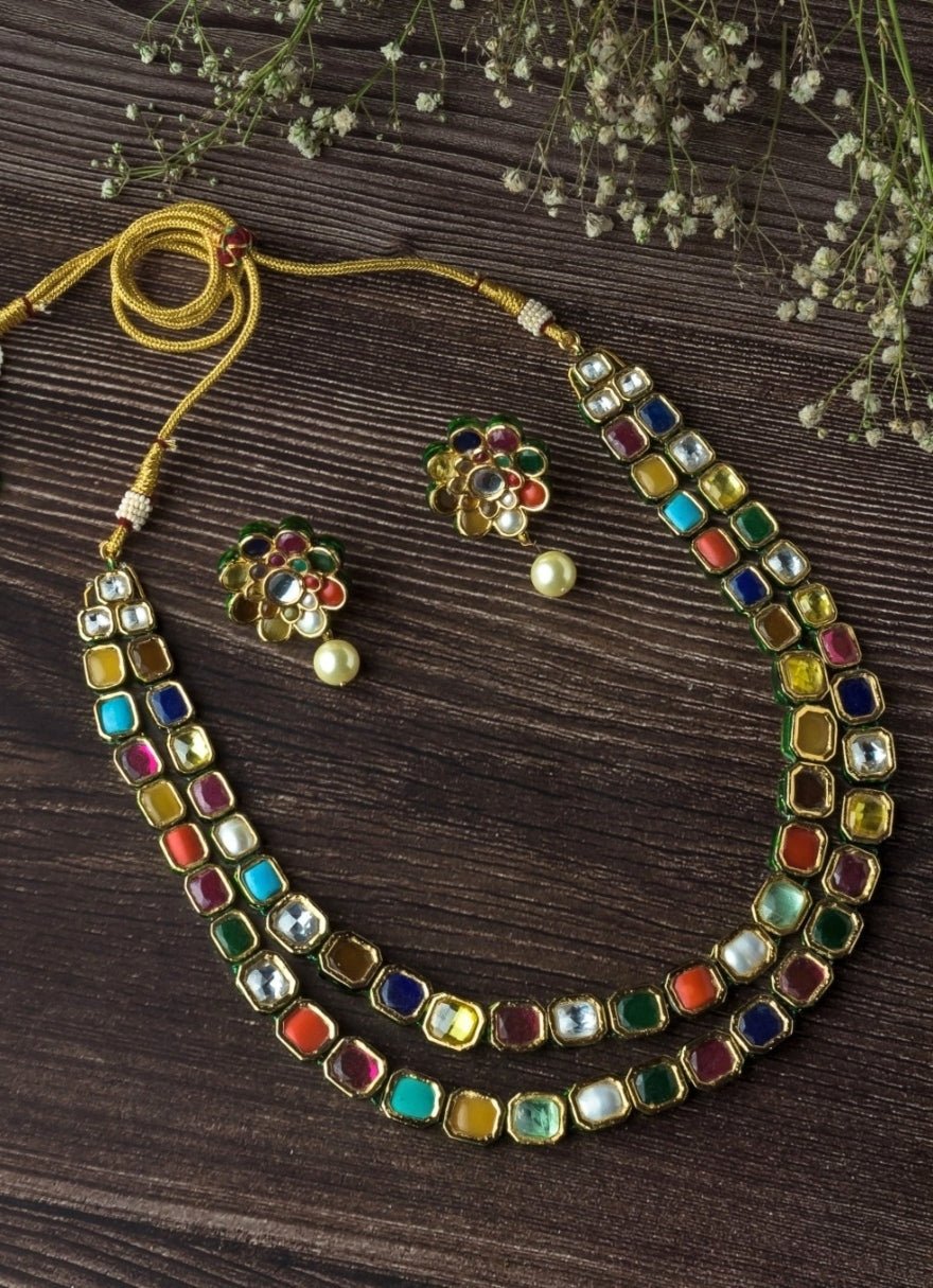 Vivinia by Vidhi Mehra Gold Plated Multicolour Synthetic Stone Necklace SetFabilicious Fashion
