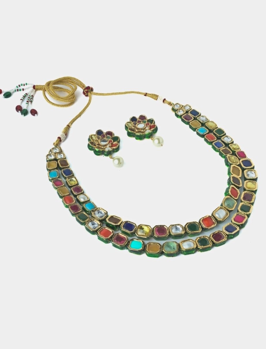 Vivinia by Vidhi Mehra Gold Plated Multicolour Synthetic Stone Necklace SetFabilicious Fashion