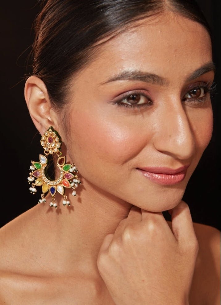Vivinia by Vidhi Mehra Gold Plated Multicoloured Stones And Polki EarringsFabilicious Fashion