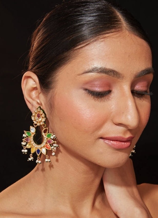 Vivinia by Vidhi Mehra Gold Plated Multicoloured Stones And Polki EarringsFabilicious Fashion