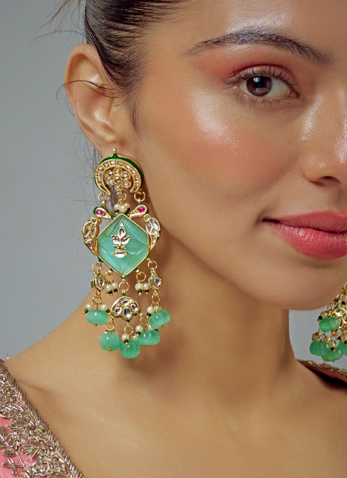 Vivinia by Vidhi Mehra Gold Plated Pastel Stone And Kundan EarringsFabilicious Fashion