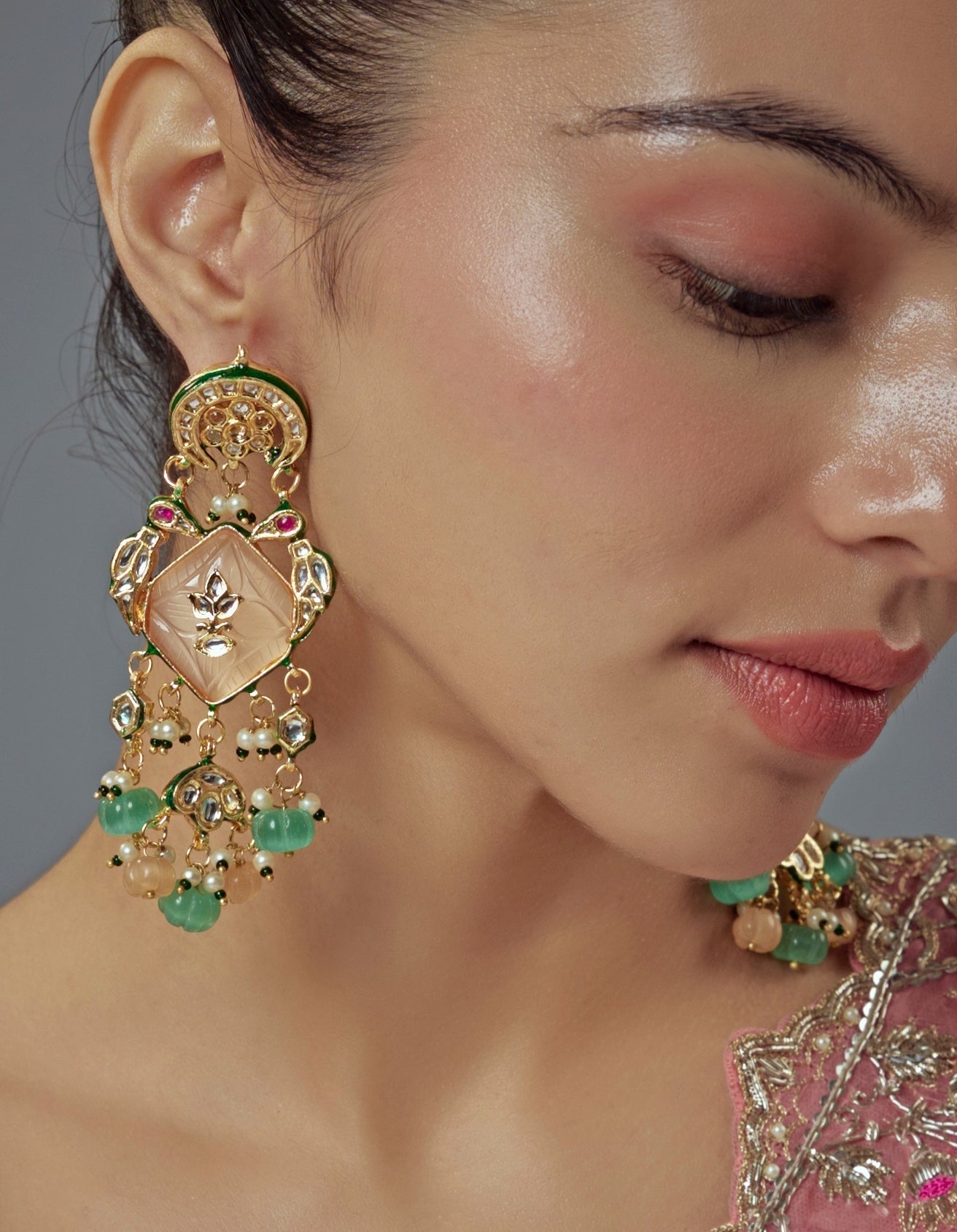 Vivinia by Vidhi Mehra Gold Plated Pastel Stone Pearl And Kundan EarringsFabilicious Fashion