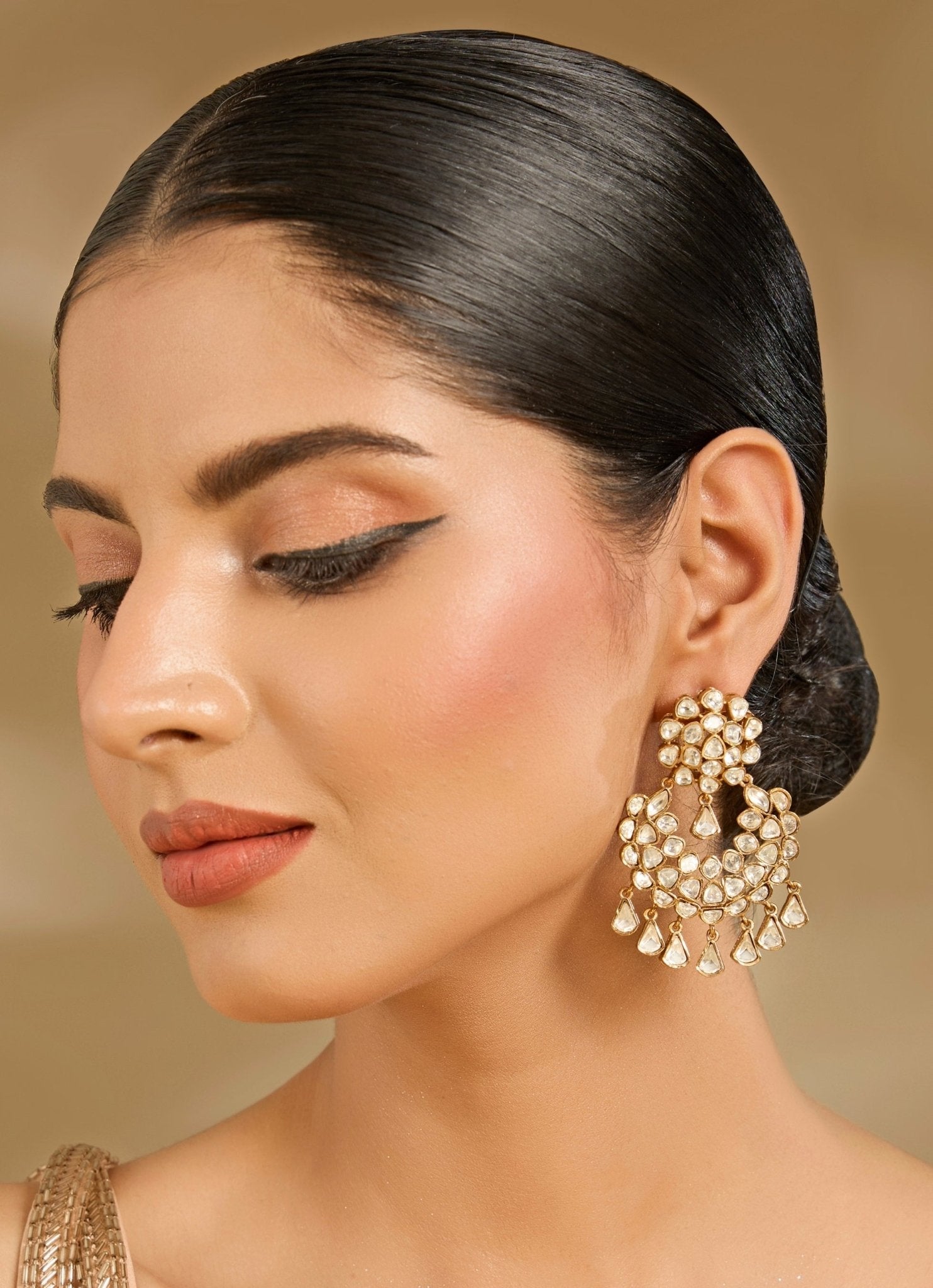 Vivinia by Vidhi Mehra Gold Plated Pearl And Stone Chandelier EarringsFabilicious Fashion