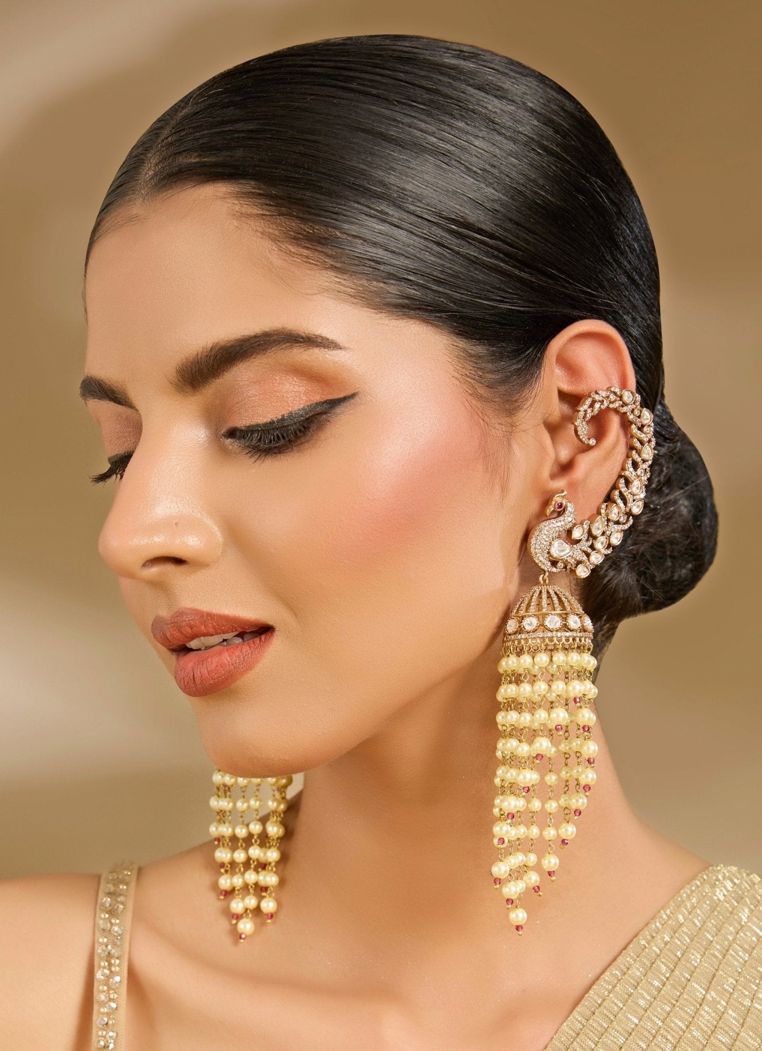 Vivinia by Vidhi Mehra Gold Plated Pearl Drop Chandelier EarringsFabilicious Fashion