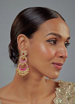 Vivinia by Vidhi Mehra Gold Plated Pink Beaded Kundan Chandbali EarringsFabilicious Fashion