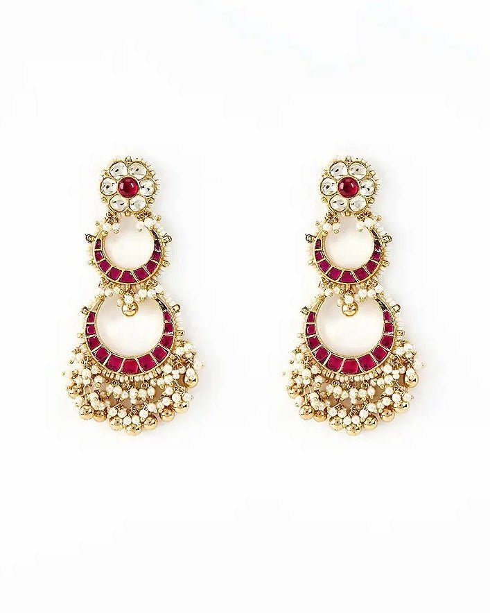 Vivinia by Vidhi Mehra Gold Plated Pink Beaded Kundan Chandbali EarringsFabilicious Fashion