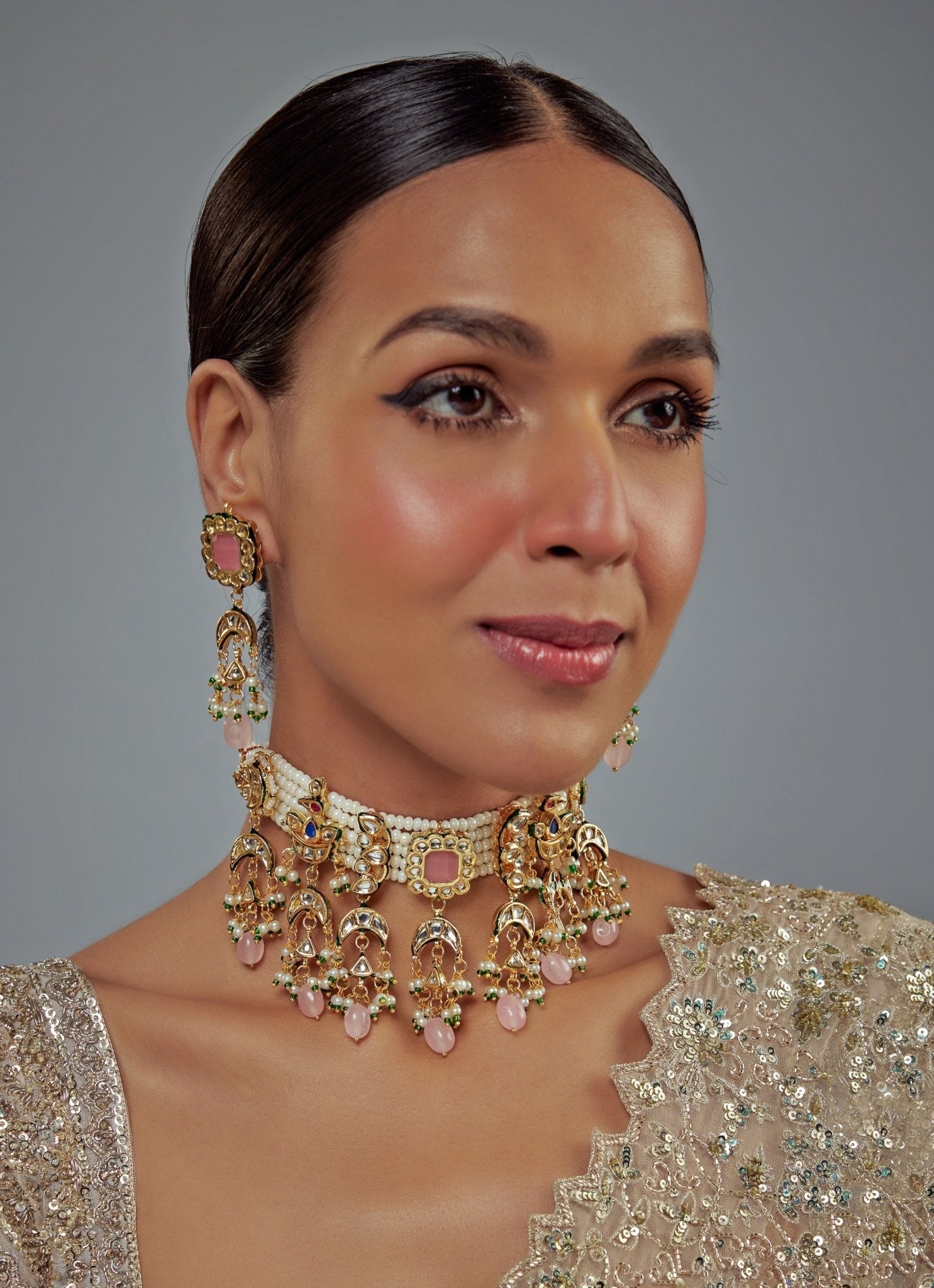 Vivinia by Vidhi Mehra Gold Plated Pink Kundan And Polki Choker SetFabilicious Fashion