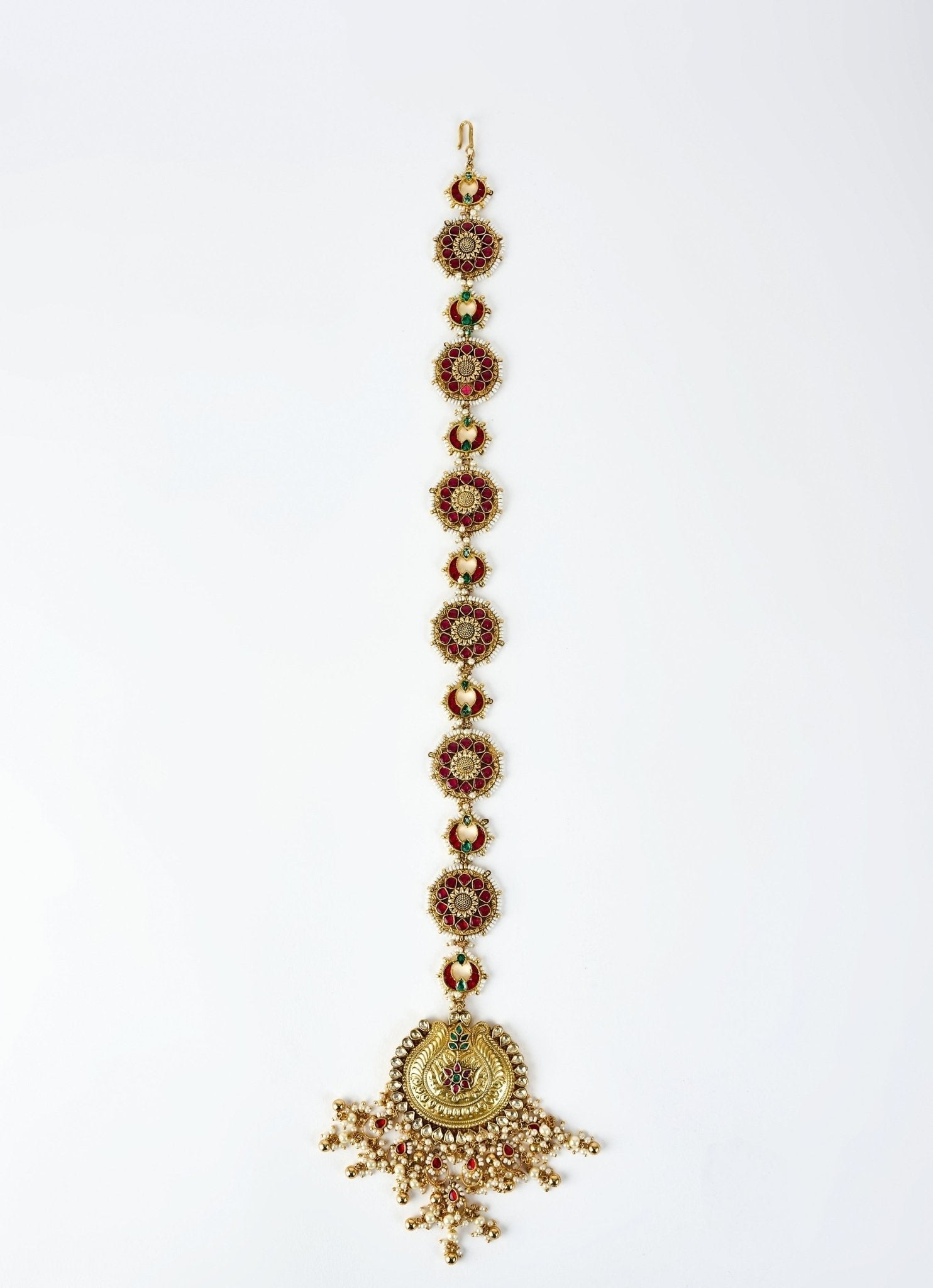 Vivinia by Vidhi Mehra Gold Plated Red And Green Beaded Kundan Matha PattiFabilicious Fashion