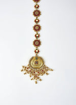 Vivinia by Vidhi Mehra Gold Plated Red And Green Beaded Kundan Matha PattiFabilicious Fashion